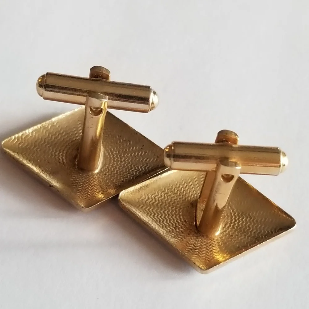 Vintage Diamond shaped cufflinks gold tone cuff links texture